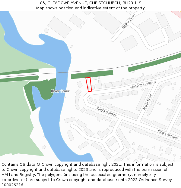 85, GLEADOWE AVENUE, CHRISTCHURCH, BH23 1LS: Location map and indicative extent of plot