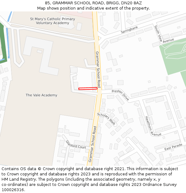 85, GRAMMAR SCHOOL ROAD, BRIGG, DN20 8AZ: Location map and indicative extent of plot