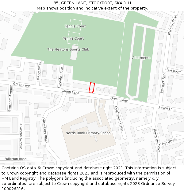 85, GREEN LANE, STOCKPORT, SK4 3LH: Location map and indicative extent of plot