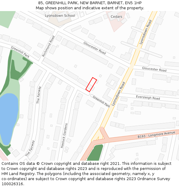 85, GREENHILL PARK, NEW BARNET, BARNET, EN5 1HP: Location map and indicative extent of plot