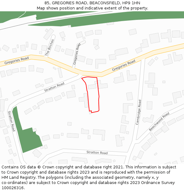 85, GREGORIES ROAD, BEACONSFIELD, HP9 1HN: Location map and indicative extent of plot