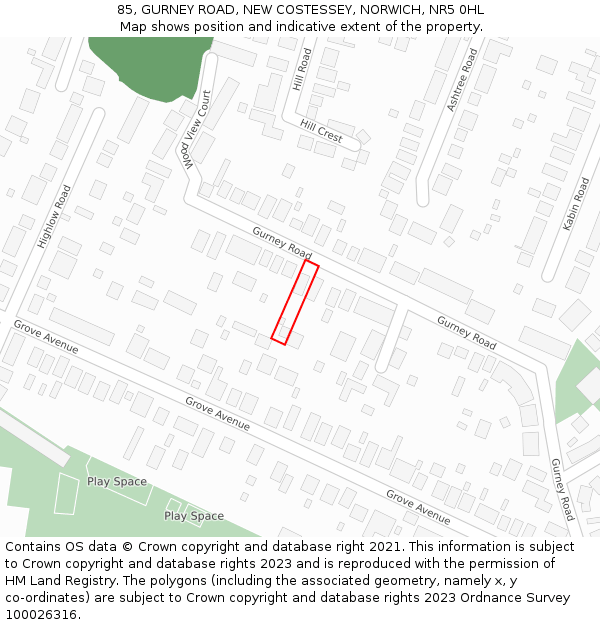 85, GURNEY ROAD, NEW COSTESSEY, NORWICH, NR5 0HL: Location map and indicative extent of plot