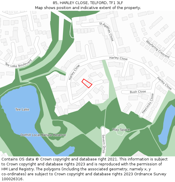 85, HARLEY CLOSE, TELFORD, TF1 3LF: Location map and indicative extent of plot