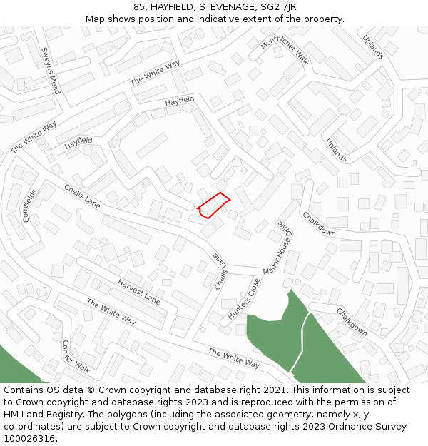 85, HAYFIELD, STEVENAGE, SG2 7JR: Location map and indicative extent of plot
