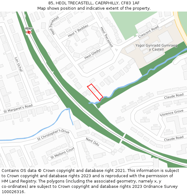 85, HEOL TRECASTELL, CAERPHILLY, CF83 1AF: Location map and indicative extent of plot