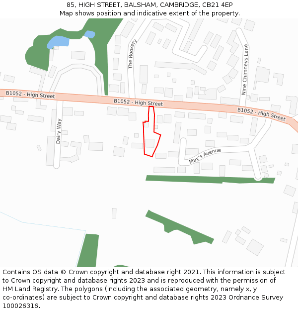 85, HIGH STREET, BALSHAM, CAMBRIDGE, CB21 4EP: Location map and indicative extent of plot