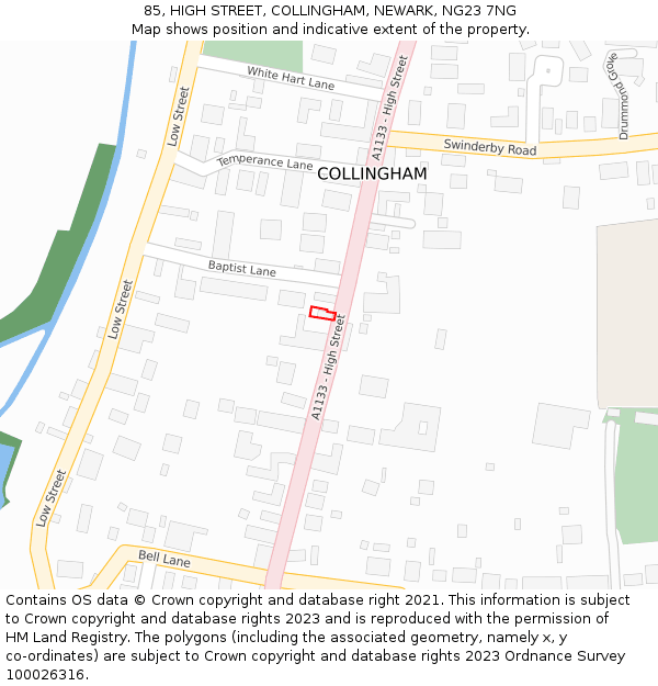 85, HIGH STREET, COLLINGHAM, NEWARK, NG23 7NG: Location map and indicative extent of plot