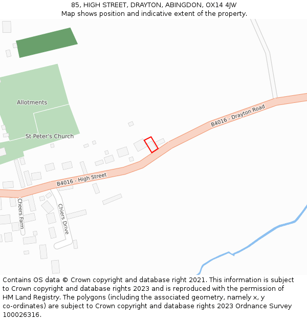 85, HIGH STREET, DRAYTON, ABINGDON, OX14 4JW: Location map and indicative extent of plot