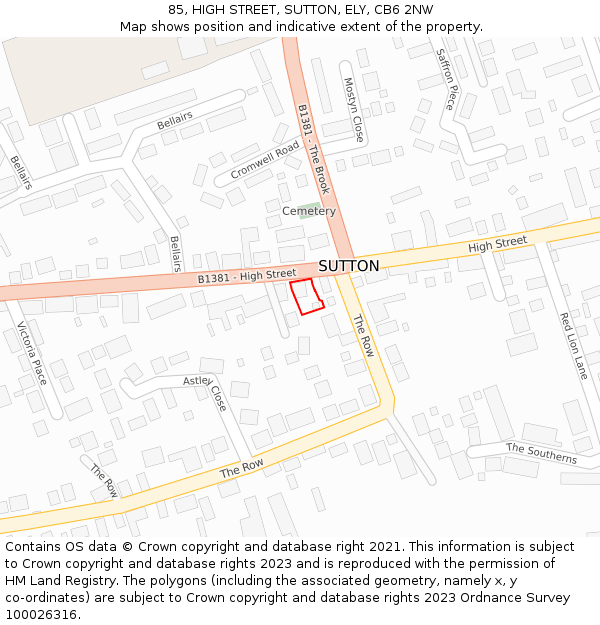 85, HIGH STREET, SUTTON, ELY, CB6 2NW: Location map and indicative extent of plot