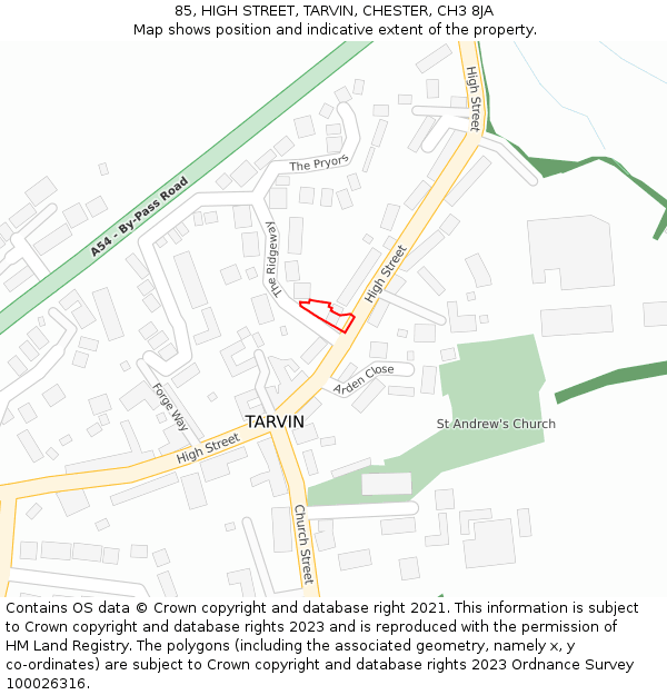 85, HIGH STREET, TARVIN, CHESTER, CH3 8JA: Location map and indicative extent of plot