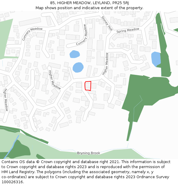 85, HIGHER MEADOW, LEYLAND, PR25 5RJ: Location map and indicative extent of plot