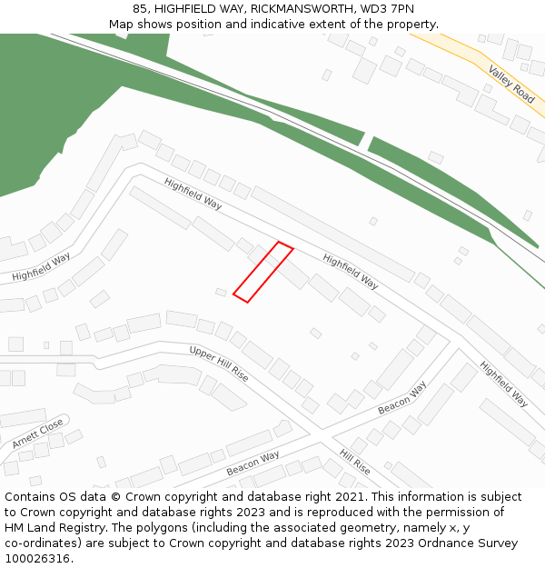 85, HIGHFIELD WAY, RICKMANSWORTH, WD3 7PN: Location map and indicative extent of plot