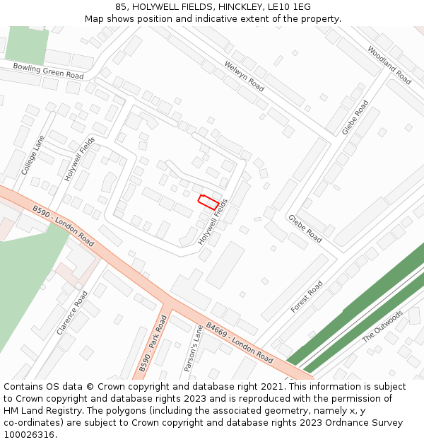 85, HOLYWELL FIELDS, HINCKLEY, LE10 1EG: Location map and indicative extent of plot