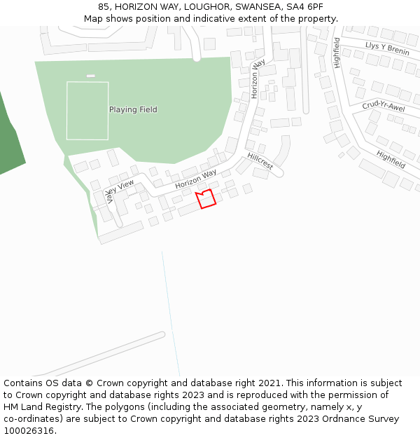 85, HORIZON WAY, LOUGHOR, SWANSEA, SA4 6PF: Location map and indicative extent of plot