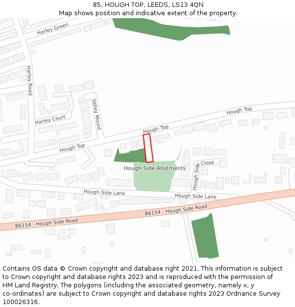 85, HOUGH TOP, LEEDS, LS13 4QN: Location map and indicative extent of plot