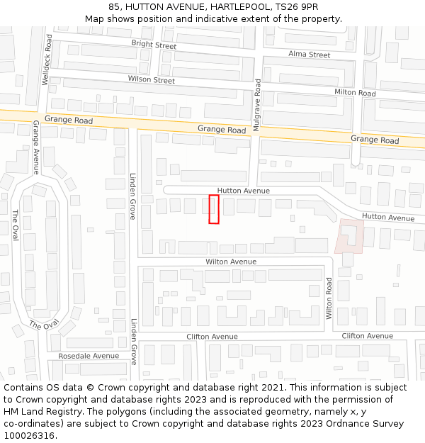 85, HUTTON AVENUE, HARTLEPOOL, TS26 9PR: Location map and indicative extent of plot