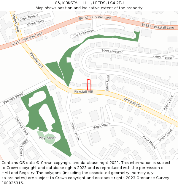 85, KIRKSTALL HILL, LEEDS, LS4 2TU: Location map and indicative extent of plot