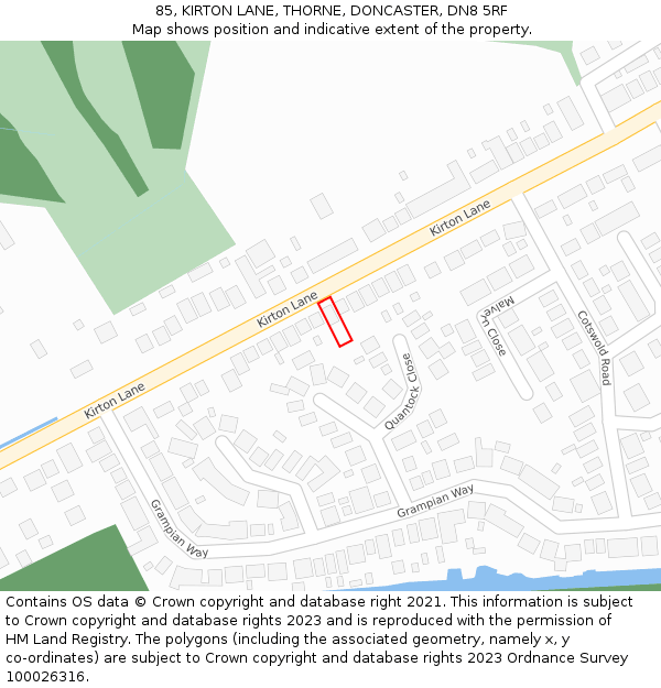 85, KIRTON LANE, THORNE, DONCASTER, DN8 5RF: Location map and indicative extent of plot