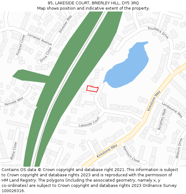 85, LAKESIDE COURT, BRIERLEY HILL, DY5 3RQ: Location map and indicative extent of plot