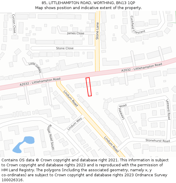 85, LITTLEHAMPTON ROAD, WORTHING, BN13 1QP: Location map and indicative extent of plot