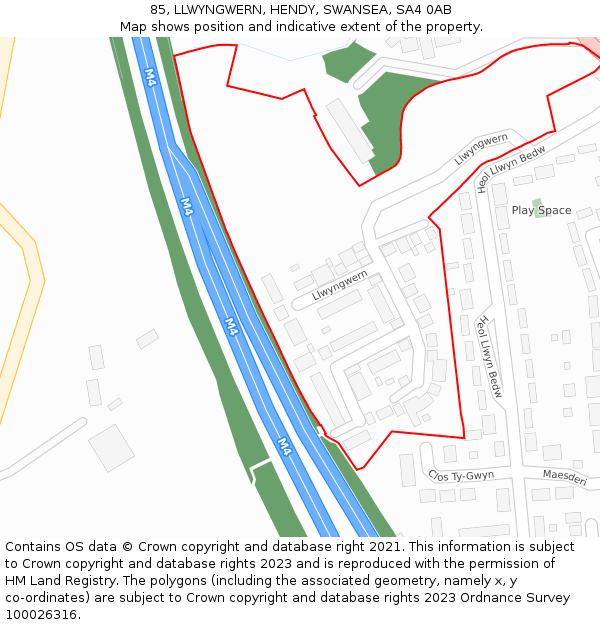 85, LLWYNGWERN, HENDY, SWANSEA, SA4 0AB: Location map and indicative extent of plot