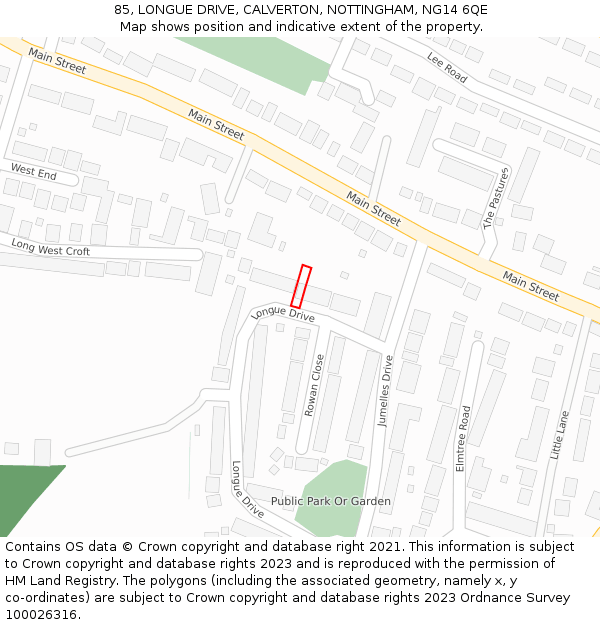 85, LONGUE DRIVE, CALVERTON, NOTTINGHAM, NG14 6QE: Location map and indicative extent of plot