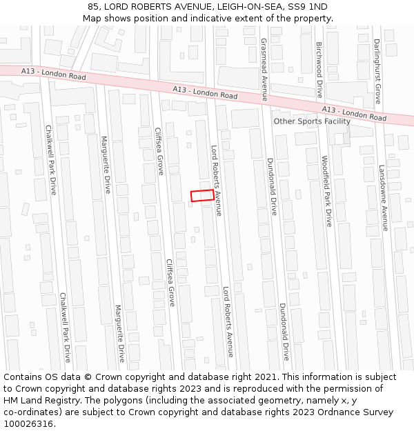 85, LORD ROBERTS AVENUE, LEIGH-ON-SEA, SS9 1ND: Location map and indicative extent of plot