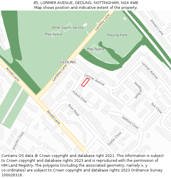 85, LORIMER AVENUE, GEDLING, NOTTINGHAM, NG4 4WB: Location map and indicative extent of plot