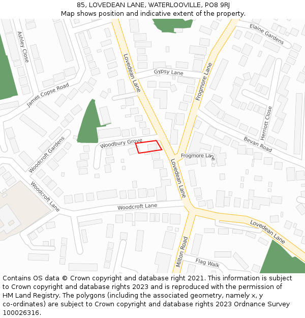 85, LOVEDEAN LANE, WATERLOOVILLE, PO8 9RJ: Location map and indicative extent of plot