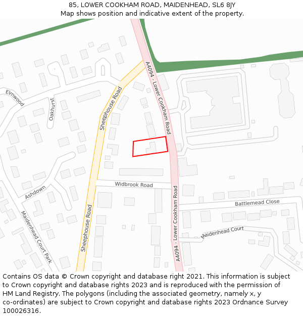 85, LOWER COOKHAM ROAD, MAIDENHEAD, SL6 8JY: Location map and indicative extent of plot