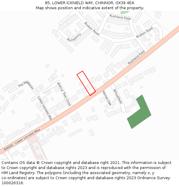 85, LOWER ICKNIELD WAY, CHINNOR, OX39 4EA: Location map and indicative extent of plot