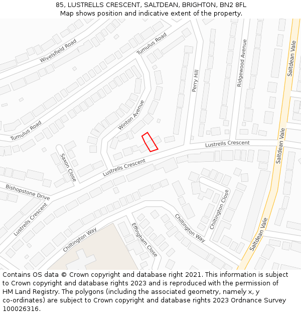85, LUSTRELLS CRESCENT, SALTDEAN, BRIGHTON, BN2 8FL: Location map and indicative extent of plot