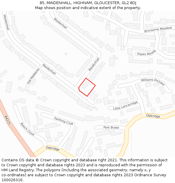 85, MAIDENHALL, HIGHNAM, GLOUCESTER, GL2 8DJ: Location map and indicative extent of plot