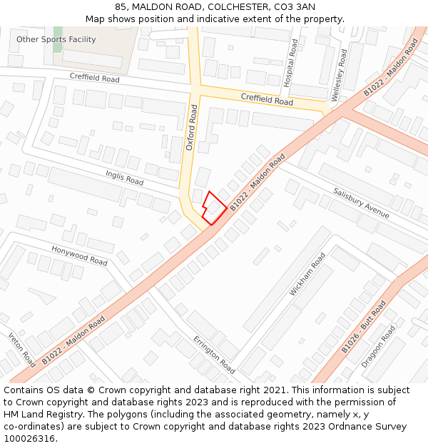 85, MALDON ROAD, COLCHESTER, CO3 3AN: Location map and indicative extent of plot