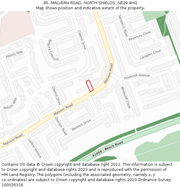 85, MALVERN ROAD, NORTH SHIELDS, NE29 9HQ: Location map and indicative extent of plot