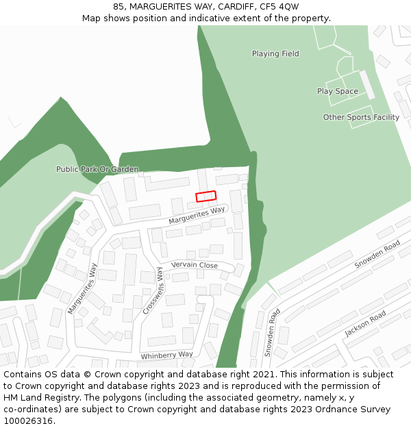 85, MARGUERITES WAY, CARDIFF, CF5 4QW: Location map and indicative extent of plot