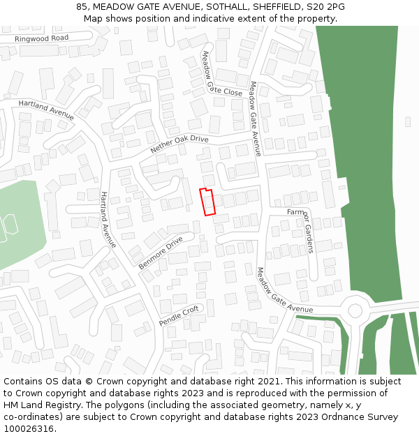 85, MEADOW GATE AVENUE, SOTHALL, SHEFFIELD, S20 2PG: Location map and indicative extent of plot