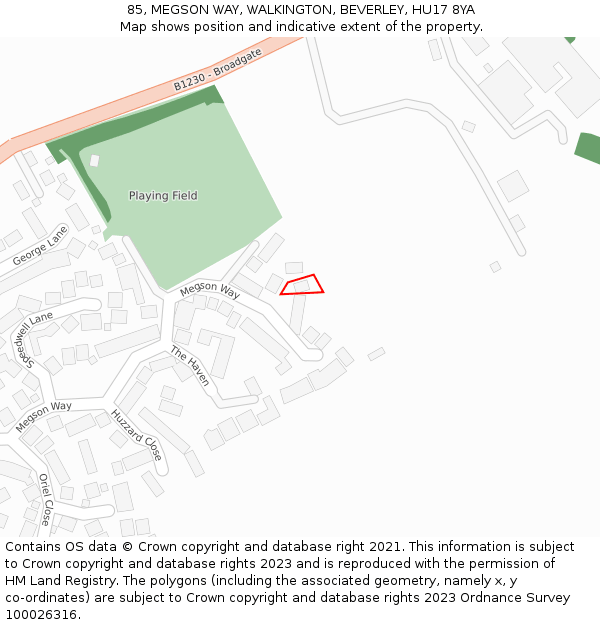 85, MEGSON WAY, WALKINGTON, BEVERLEY, HU17 8YA: Location map and indicative extent of plot