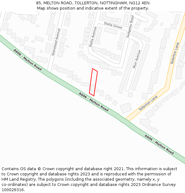 85, MELTON ROAD, TOLLERTON, NOTTINGHAM, NG12 4EN: Location map and indicative extent of plot