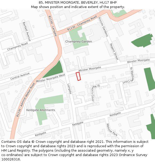 85, MINSTER MOORGATE, BEVERLEY, HU17 8HP: Location map and indicative extent of plot