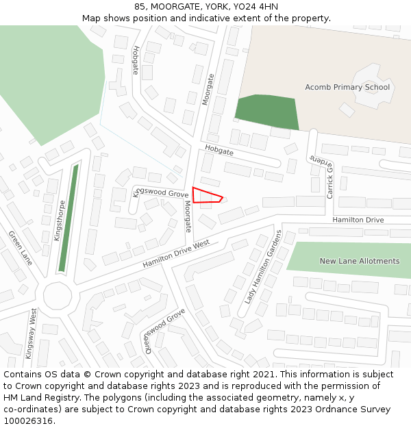 85, MOORGATE, YORK, YO24 4HN: Location map and indicative extent of plot