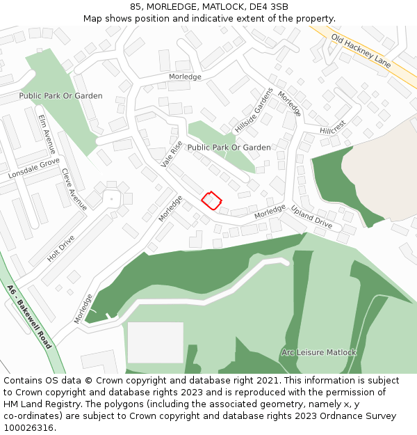 85, MORLEDGE, MATLOCK, DE4 3SB: Location map and indicative extent of plot