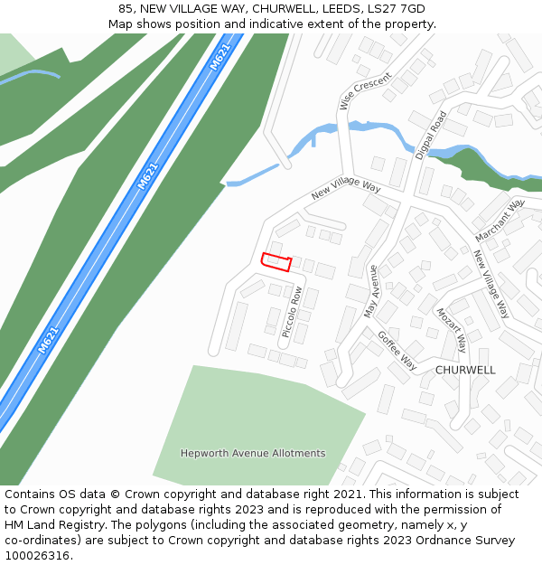 85, NEW VILLAGE WAY, CHURWELL, LEEDS, LS27 7GD: Location map and indicative extent of plot