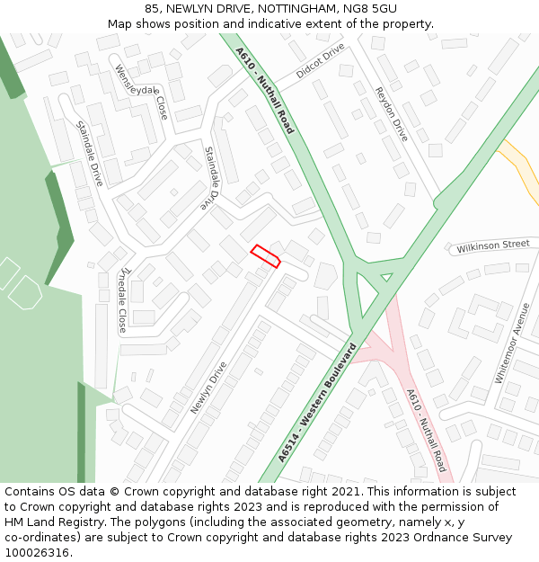 85, NEWLYN DRIVE, NOTTINGHAM, NG8 5GU: Location map and indicative extent of plot