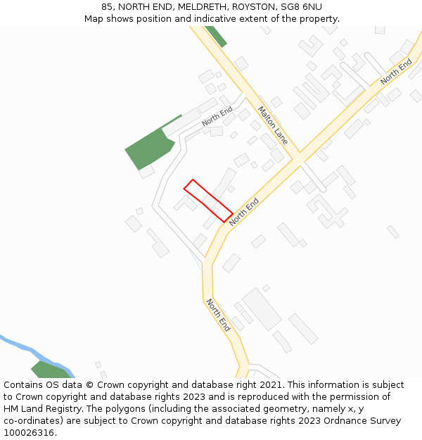 85, NORTH END, MELDRETH, ROYSTON, SG8 6NU: Location map and indicative extent of plot