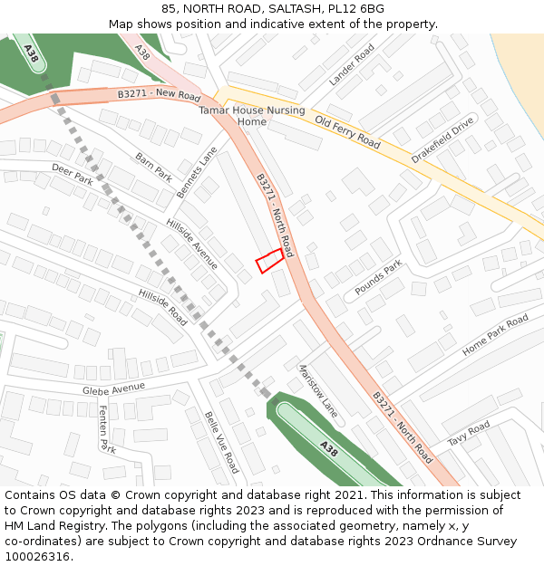 85, NORTH ROAD, SALTASH, PL12 6BG: Location map and indicative extent of plot