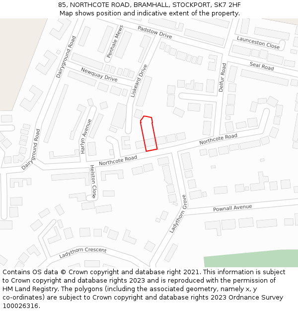 85, NORTHCOTE ROAD, BRAMHALL, STOCKPORT, SK7 2HF: Location map and indicative extent of plot