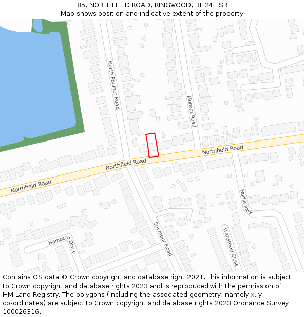 85, NORTHFIELD ROAD, RINGWOOD, BH24 1SR: Location map and indicative extent of plot