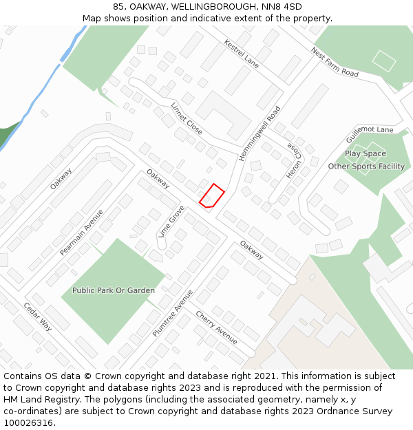 85, OAKWAY, WELLINGBOROUGH, NN8 4SD: Location map and indicative extent of plot