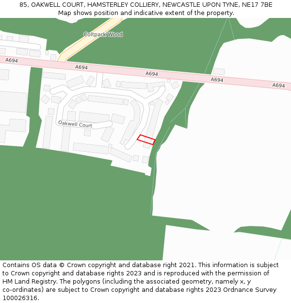 85, OAKWELL COURT, HAMSTERLEY COLLIERY, NEWCASTLE UPON TYNE, NE17 7BE: Location map and indicative extent of plot